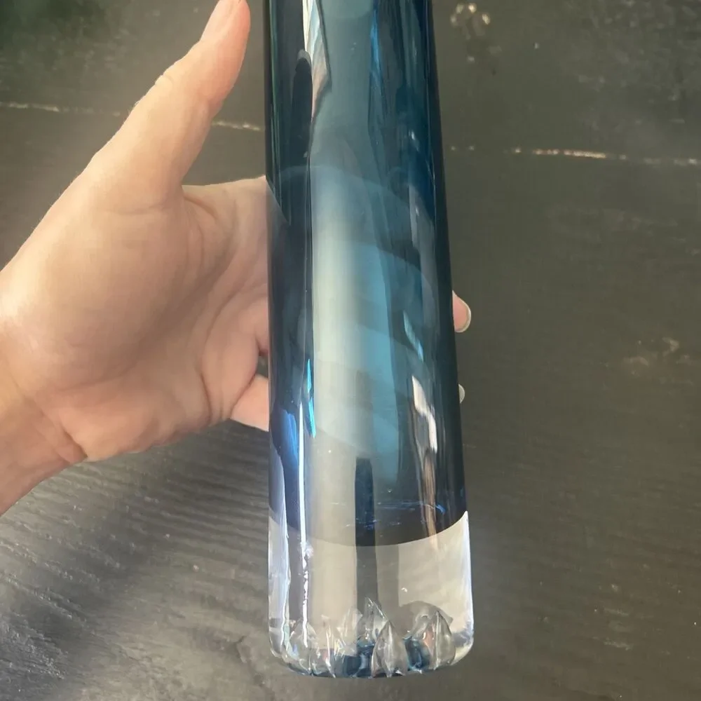 Cobalt Blue Art Glass Vase Heavy Bottom Peaks